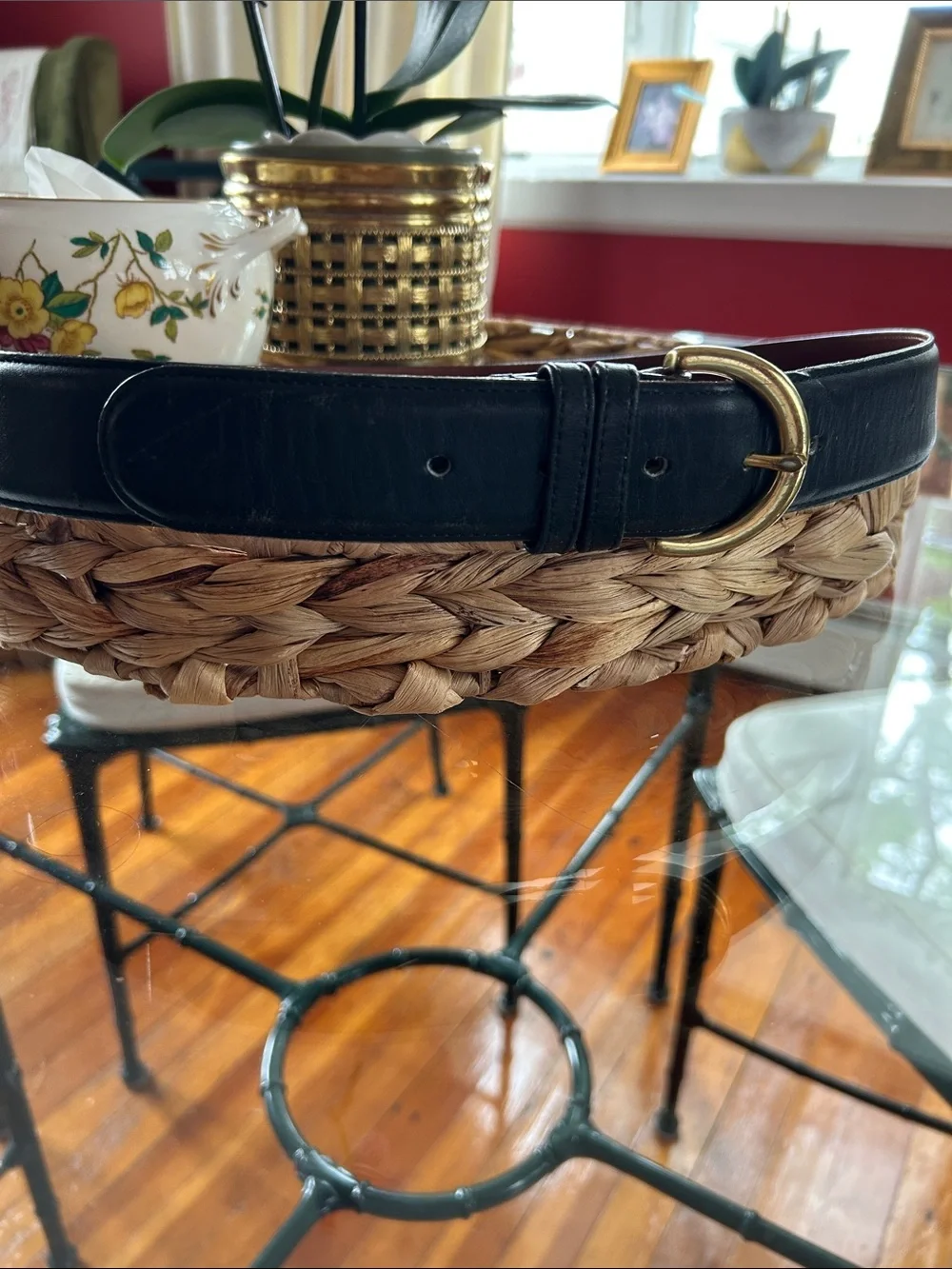 Coach Black Leather Belt with Gold Buckle